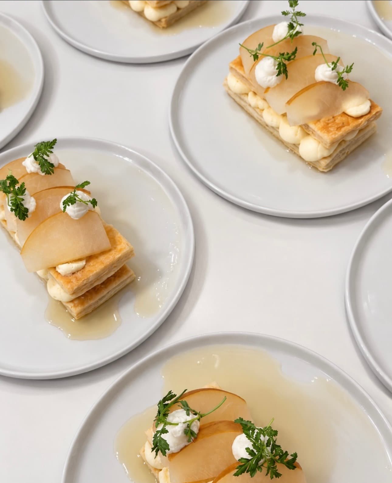 Pear tart plated for a Luma Society dinner